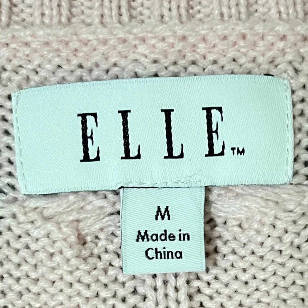 ELLE Women's Mock-layer Cable Knit Sweater; Pink; Size M - Picture 2 of 16